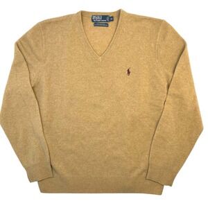 Vintage Polo Ralph Lauren 100% Lambswool Sweater Men's XL Golden Yellow V-Neck